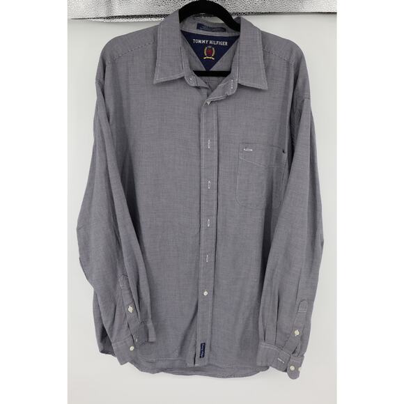 Tommy Hilfiger Navy Hounds tooth Button Down Vintage Shirt Size XL Men's - Picture 1 of 5